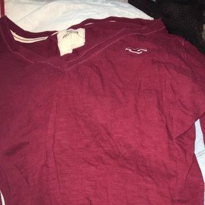 Burgundy Large Hollister V Neck Long Sleeve
